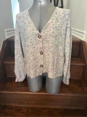 Final Touch White and Light Blue Heathered Button Cardigan
